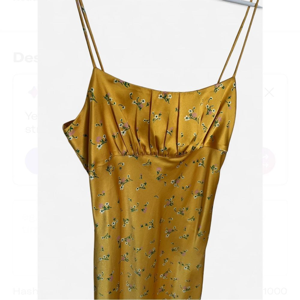 KOURT Rachel Yellow Floral Print Satin Midi Dress XS Wedding Guest - Picture 7 of 13